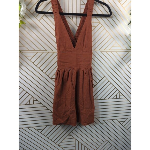ABERCROMBIE & FITCH Women's Linen Scrunchie Strap Skort Brown Cross Back XS - Picture 3 of 9